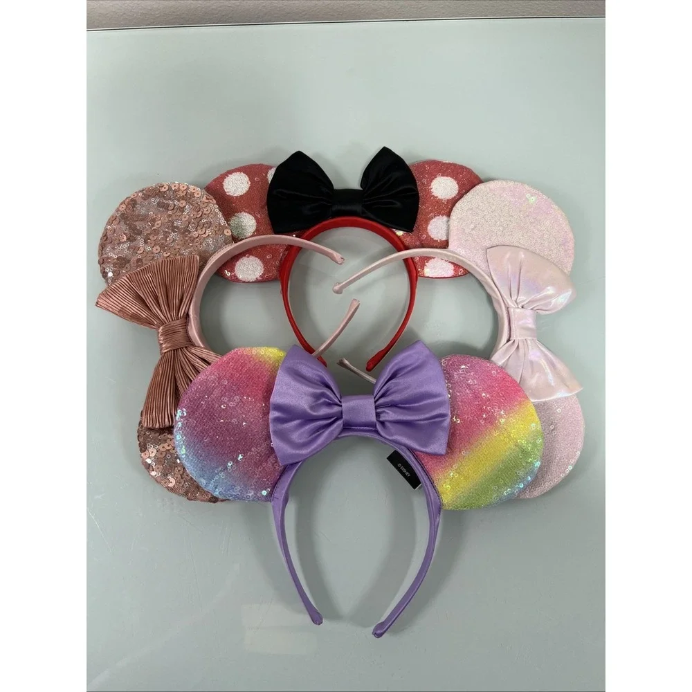 Disney‎ Minnie Ears Lot 5 Headbands Rainbow Rose Gold Sequin Bundle